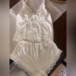 Bridal Women's Lace Trim Satin Camisole & Shorts Set - White